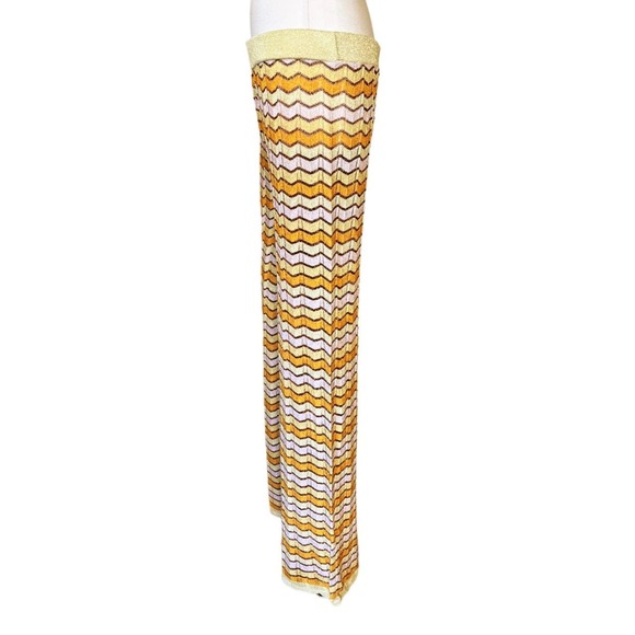 MANGO Knit Pants Chevron Wide Leg Pants Elastic Waist Gold Yellow Casual XL NEW - Picture 6 of 10